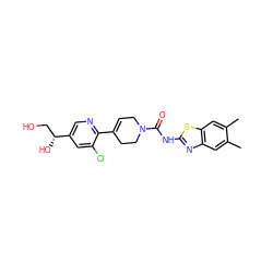 Cc1cc2nc(NC(=O)N3CC=C(c4ncc([C@H](O)CO)cc4Cl)CC3)sc2cc1C ZINC000141070844