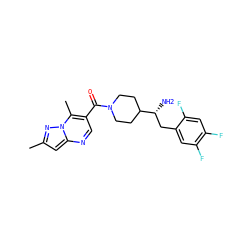 Cc1cc2ncc(C(=O)N3CCC([C@H](N)Cc4cc(F)c(F)cc4F)CC3)c(C)n2n1 ZINC000045484305