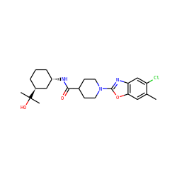Cc1cc2oc(N3CCC(C(=O)N[C@H]4CCC[C@H](C(C)(C)O)C4)CC3)nc2cc1Cl ZINC000095581811