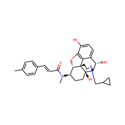Cc1ccc(/C=C/C(=O)N(C)[C@@H]2CC[C@@]3(O)[C@H]4[C@@H](O)c5ccc(O)c6c5[C@@]3(CCN4CC3CC3)[C@H]2O6)cc1 ZINC001772604423