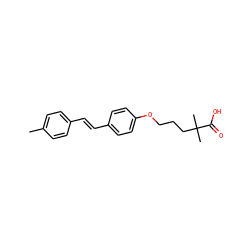 Cc1ccc(/C=C/c2ccc(OCCCC(C)(C)C(=O)O)cc2)cc1 ZINC000653774497
