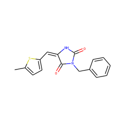 Cc1ccc(/C=C2/NC(=O)N(Cc3ccccc3)C2=O)s1 ZINC000012630350