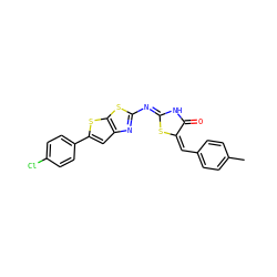 Cc1ccc(/C=C2/SC(=Nc3nc4cc(-c5ccc(Cl)cc5)sc4s3)NC2=O)cc1 ZINC000653812610