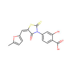 Cc1ccc(/C=C2/SC(=S)N(c3ccc(C(=O)O)c(O)c3)C2=O)o1 ZINC000004356954