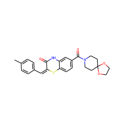Cc1ccc(/C=C2/Sc3ccc(C(=O)N4CCC5(CC4)OCCO5)cc3NC2=O)cc1 ZINC000015937013