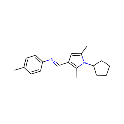 Cc1ccc(/N=C/c2cc(C)n(C3CCCC3)c2C)cc1 ZINC000003187617