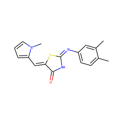 Cc1ccc(/N=C2\NC(=O)/C(=C/c3cccn3C)S2)cc1C ZINC000002405364