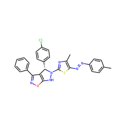 Cc1ccc(/N=N/c2sc(N3Nc4onc(-c5ccccc5)c4[C@@H]3c3ccc(Cl)cc3)nc2C)cc1 ZINC000473118840