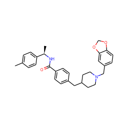 Cc1ccc([C@@H](C)NC(=O)c2ccc(CC3CCN(Cc4ccc5c(c4)OCO5)CC3)cc2)cc1 ZINC000043060697