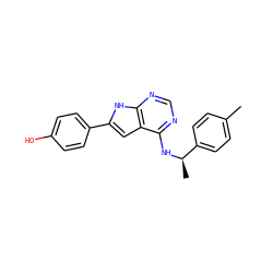 Cc1ccc([C@@H](C)Nc2ncnc3[nH]c(-c4ccc(O)cc4)cc23)cc1 ZINC000073162805
