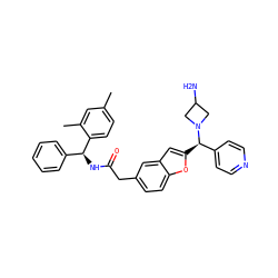 Cc1ccc([C@@H](NC(=O)Cc2ccc3oc([C@H](c4ccncc4)N4CC(N)C4)cc3c2)c2ccccc2)c(C)c1 ZINC000150254847
