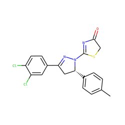 Cc1ccc([C@@H]2CC(c3ccc(Cl)c(Cl)c3)=NN2C2=NC(=O)CS2)cc1 ZINC000095573701