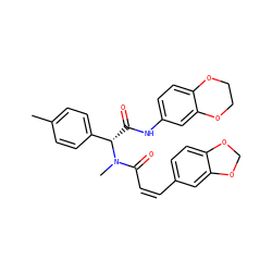 Cc1ccc([C@H](C(=O)Nc2ccc3c(c2)OCCO3)N(C)C(=O)/C=C\c2ccc3c(c2)OCO3)cc1 ZINC000020108291
