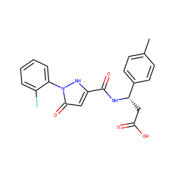 Cc1ccc([C@H](CC(=O)O)NC(=O)c2cc(=O)n(-c3ccccc3F)[nH]2)cc1 ZINC000095556182