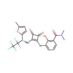 Cc1ccc([C@H](Nc2c(Nc3cccc(C(=O)N(C)C)c3O)c(=O)c2=O)C(F)(F)C(F)(F)F)o1 ZINC000101176817