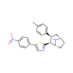Cc1ccc([C@H]2C[C@@H]3CC[C@H]([C@H]2c2ncc(-c4ccc([N+](=O)[O-])cc4)s2)N3C)cc1 ZINC000014978618