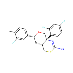 Cc1ccc([C@H]2C[C@H]3CSC(N)=N[C@@]3(c3ccc(F)cc3F)CO2)cc1F ZINC000221064456