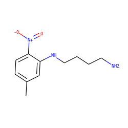 Cc1ccc([N+](=O)[O-])c(NCCCCN)c1 ZINC000013780218