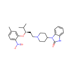 Cc1ccc([N+](=O)[O-])c(O[C@H](CCN2CCC(n3c(=O)[nH]c4ccccc43)CC2)C(C)C)c1 ZINC000028334052