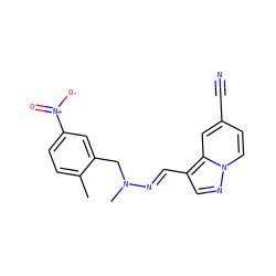 Cc1ccc([N+](=O)[O-])cc1CN(C)/N=C/c1cnn2ccc(C#N)cc12 ZINC000073198139