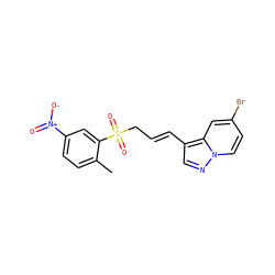 Cc1ccc([N+](=O)[O-])cc1S(=O)(=O)C/C=C/c1cnn2ccc(Br)cc12 ZINC000103297395