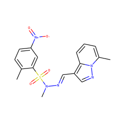 Cc1ccc([N+](=O)[O-])cc1S(=O)(=O)N(C)/N=C/c1cnn2c(C)cccc12 ZINC000073198358