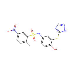 Cc1ccc([N+](=O)[O-])cc1S(=O)(=O)Nc1ccc(O)c(Sc2ncn[nH]2)c1 ZINC000015919301