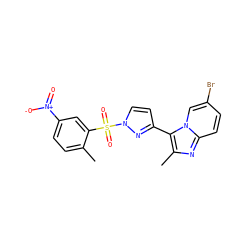 Cc1ccc([N+](=O)[O-])cc1S(=O)(=O)n1ccc(-c2c(C)nc3ccc(Br)cn23)n1 ZINC000028640932