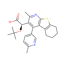 Cc1ccc(-c2c([C@@H](OC(C)(C)C)C(=O)O)c(C)nc3sc4c(c23)CCCC4)cn1 ZINC000113125550