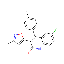Cc1ccc(-c2c(-c3cc(C)no3)c(=O)[nH]c3ccc(Cl)cc23)cc1 ZINC000029126357