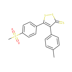 Cc1ccc(-c2c(-c3ccc(S(C)(=O)=O)cc3)ssc2=S)cc1 ZINC000040949913