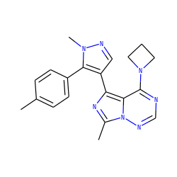 Cc1ccc(-c2c(-c3nc(C)n4ncnc(N5CCC5)c34)cnn2C)cc1 ZINC000169697303