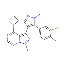 Cc1ccc(-c2c(-c3nc(C)n4ncnc(N5CCC5)c34)cnn2C)cc1Cl ZINC000169697378