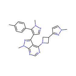 Cc1ccc(-c2c(-c3nn(C)c4ncnc(N5CC(c6ccn(C)n6)C5)c34)cnn2C)cc1 ZINC000169706073