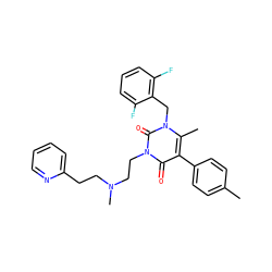 Cc1ccc(-c2c(C)n(Cc3c(F)cccc3F)c(=O)n(CCN(C)CCc3ccccn3)c2=O)cc1 ZINC000013559582