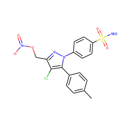 Cc1ccc(-c2c(Cl)c(CO[N+](=O)[O-])nn2-c2ccc(S(N)(=O)=O)cc2)cc1 ZINC000473098138