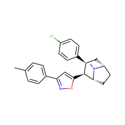 Cc1ccc(-c2cc([C@H]3[C@@H](c4ccc(Cl)cc4)C[C@@H]4CC[C@H]3N4C)on2)cc1 ZINC000013532740