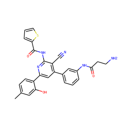 Cc1ccc(-c2cc(-c3cccc(NC(=O)CCN)c3)c(C#N)c(NC(=O)c3cccs3)n2)c(O)c1 ZINC000049802553