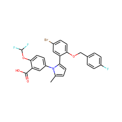 Cc1ccc(-c2cc(Br)ccc2OCc2ccc(F)cc2)n1-c1ccc(OC(F)F)c(C(=O)O)c1 ZINC000028707681