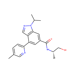 Cc1ccc(-c2cc(C(=O)N[C@@H](C)CO)cc3c2cnn3C(C)C)nc1 ZINC000142229673