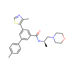 Cc1ccc(-c2cc(C(=O)N[C@H](C)CN3CCOCC3)cc(-c3scnc3C)c2)cc1 ZINC000113759155