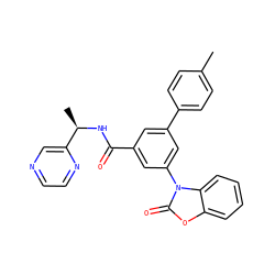 Cc1ccc(-c2cc(C(=O)N[C@H](C)c3cnccn3)cc(-n3c(=O)oc4ccccc43)c2)cc1 ZINC000113543356