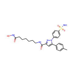 Cc1ccc(-c2cc(C(=O)NCCCCCCC(=O)NO)nn2-c2ccc(S(N)(=O)=O)cc2)cc1 ZINC001772621491