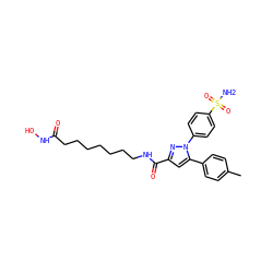 Cc1ccc(-c2cc(C(=O)NCCCCCCCC(=O)NO)nn2-c2ccc(S(N)(=O)=O)cc2)cc1 ZINC001772611040