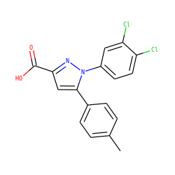 Cc1ccc(-c2cc(C(=O)O)nn2-c2ccc(Cl)c(Cl)c2)cc1 ZINC000011801606