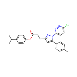 Cc1ccc(-c2cc(CCC(=O)Oc3ccc(C(C)C)cc3)nn2-c2ccc(Cl)nn2)cc1 ZINC000072114884