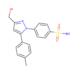Cc1ccc(-c2cc(CO)nn2-c2ccc(S(N)(=O)=O)cc2)cc1 ZINC000095592156