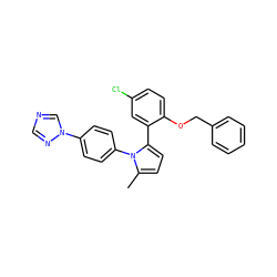 Cc1ccc(-c2cc(Cl)ccc2OCc2ccccc2)n1-c1ccc(-n2cncn2)cc1 ZINC000028822675