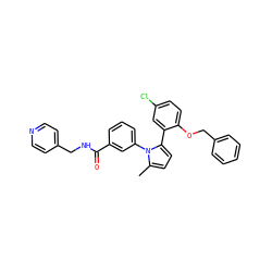 Cc1ccc(-c2cc(Cl)ccc2OCc2ccccc2)n1-c1cccc(C(=O)NCc2ccncc2)c1 ZINC000028822653