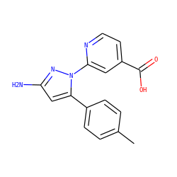 Cc1ccc(-c2cc(N)nn2-c2cc(C(=O)O)ccn2)cc1 ZINC000146566356